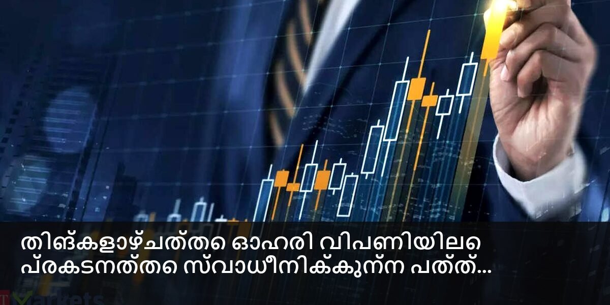 സ്റ്റോക്ക് മാർക്കറ്റ് ട്രെൻഡുകളും വാർത്താ തലക്കെട്ടുകളും കാണിക്കുന്ന ഗ്രാഫ്