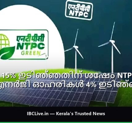 NTPC ഗ്രീൻ എനർജിയുടെ ഓഹരി വിലയും ലാഭത്തിലെ ഇടിവും കാണിക്കുന്ന ഒരു ഗ്രാഫ്