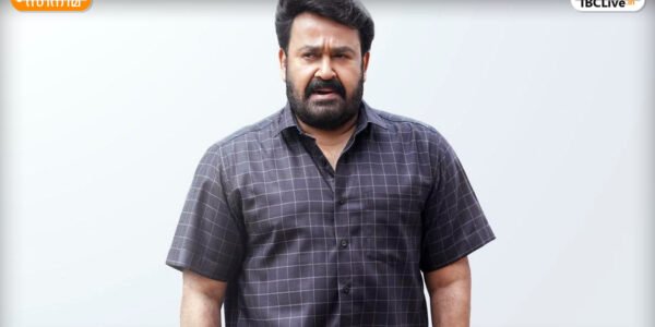 Mohanlal സിനിമ Drishyam 3 യുടെ പോസ്റ്റർ, മോഹൻലാൽ ചിന്തിച്ചുനിൽക്കുന്നു.