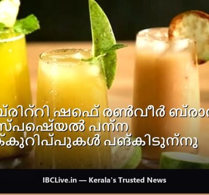 ഒരു മേശപ്പുറത്ത് മൂന്ന് ഗ്ലാസ് വർണ്ണാഭമായ പന്ന പാനീയങ്ങൾ