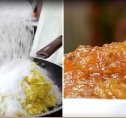 ഷെഫ് കുനാൽ കപൂർ മാമ്പഴത്തോടൊപ്പം ചിരിക്കുന്നു, ഒരു പാത്രത്തിൽ മാങ്ങ ചുണ്ടയും കാണാം.