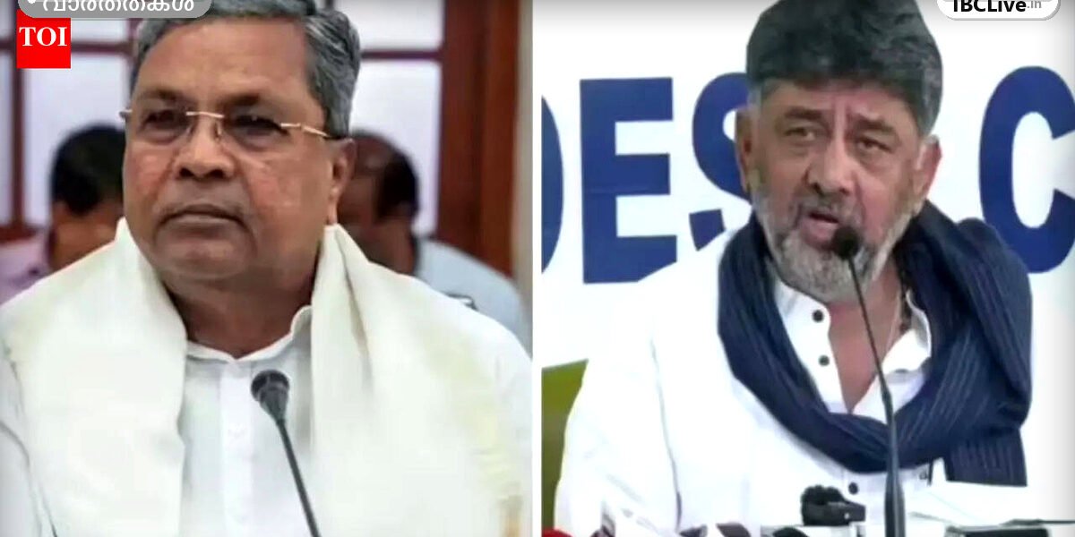 ഡൽഹിയിൽ കോൺഗ്രസ് നേതാക്കളായ സിദ്ധരാമയ്യയും ഡി.കെ. ശിവകുമാറും സംസാരിക്കുന്നു