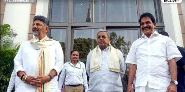 കർണാടക മുഖ്യമന്ത്രി സിദ്ധരാമയ്യയും ഉപമുഖ്യമന്ത്രി ഡി.കെ. ശിവകുമാറും കോൺഗ്രസ് ജനറൽ സെക്രട്ടറി കെ.സി. വേണുഗോപാലിനൊപ്പം ഡൽഹിയിൽ