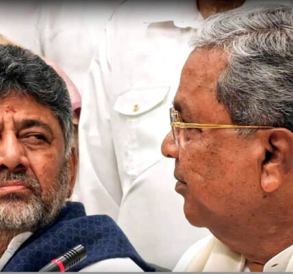 ഡൽഹിയിലെത്തിയ കർണാടക മുഖ്യമന്ത്രി സിദ്ധരാമയ്യയും ഉപമുഖ്യമന്ത്രി ഡി.കെ. ശിവകുമാറും മാധ്യമങ്ങളോട് സംസാരിക്കുന്നു.