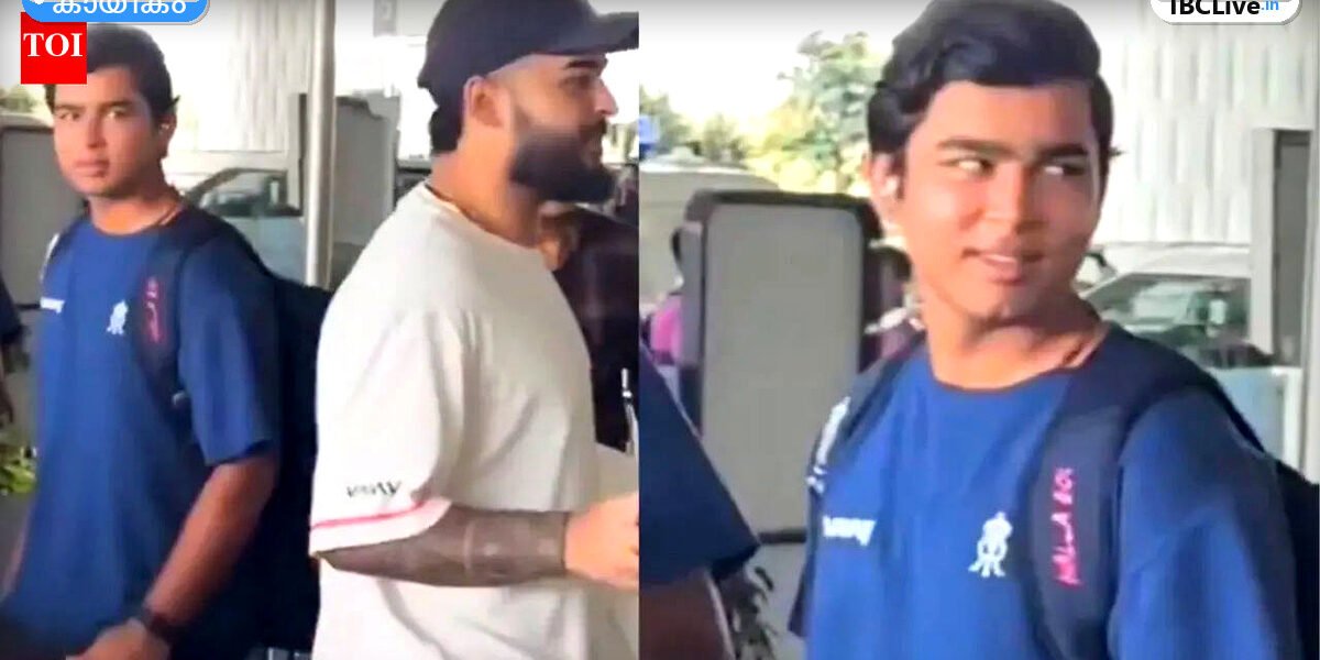 ഐപിഎൽ 2026 മത്സരത്തിനിടെ റിയാൻ പരാഗും വൈഭവ് സൂര്യവംശിയും നിൽക്കുന്ന ചിത്രം
