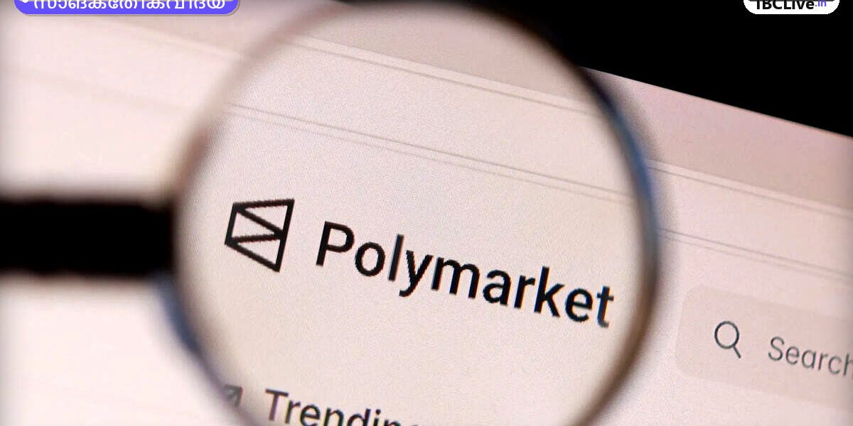 ഒരു ലാപ്ടോപ്പിൽ Polymarket വെബ്സൈറ്റ് തുറന്നിരിക്കുന്നതും അതിന് മുകളിൽ ഇന്തോനേഷ്യയുടെ ദേശീയ പതാകയുടെ ഒരു ഭാഗവും കാണിക്കുന്നു.