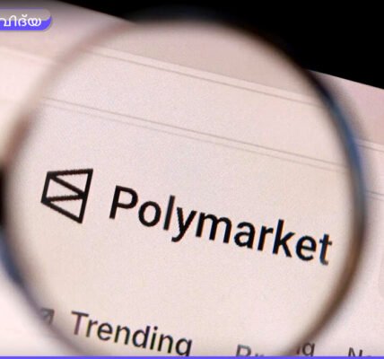 ഒരു ലാപ്ടോപ്പിൽ Polymarket വെബ്സൈറ്റ് തുറന്നിരിക്കുന്നതും അതിന് മുകളിൽ ഇന്തോനേഷ്യയുടെ ദേശീയ പതാകയുടെ ഒരു ഭാഗവും കാണിക്കുന്നു.