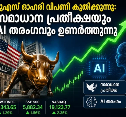 യുഎസ് ഓഹരി വിപണി കുതിക്കുന്നു: സമാധാന പ്രതീക്ഷയും AI തരംഗവും ഉണർത്തുന്നു